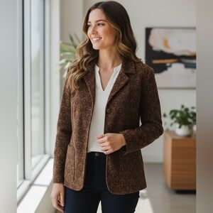 Vintage Velvet Jacquard Apron Pocket Hand Made Notched Collar Blazer Jacket